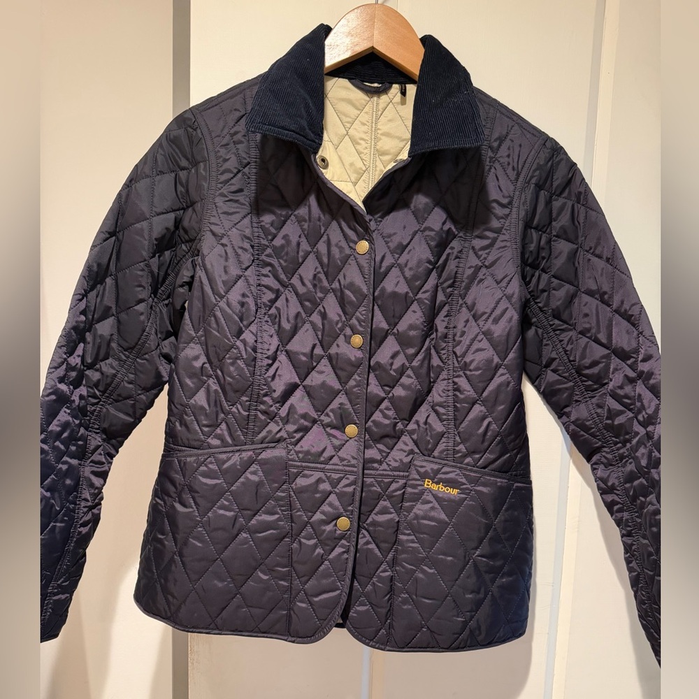 Barbour Quilted Navy Diamond-Pattern Jacket with Cord Collar